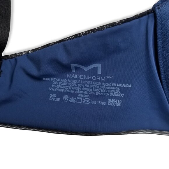 Maidenform 34C Devotion Demi Bra Navy Black Lightly Lined Underwire Convertible - Picture 7 of 7